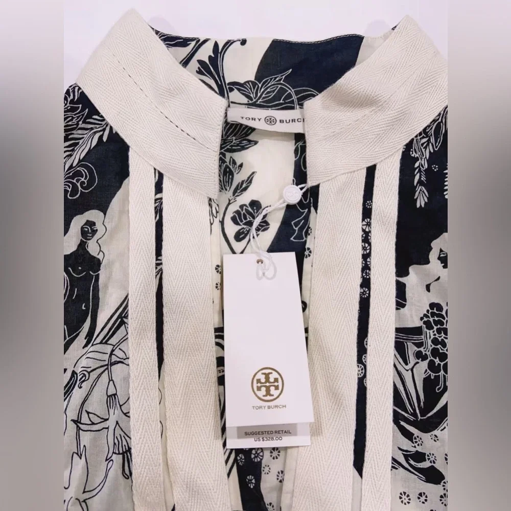 NWT Tory Burch Printed Tory Tunic French Cream Muse